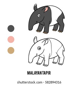 Coloring book for children, Malayan tapir