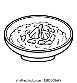 Coloring book for children, Milk porridge with nuts and berries
