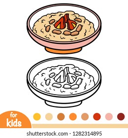 Coloring book for children, Milk porridge with nuts and berries