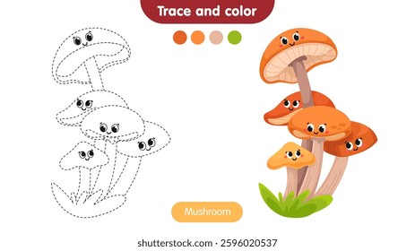 Coloring book for children: mushroom. Educational game for kids.