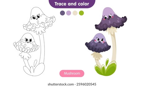 Coloring book for children: mushroom. Educational game for kids.