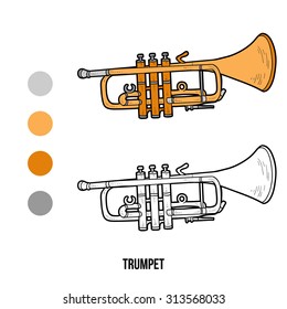 Coloring book for children: musical instruments (trumpet)