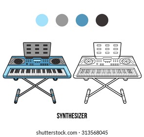 Coloring book for children: musical instruments (synthesizer)