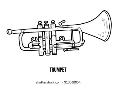 Coloring book for children: musical instruments (trumpet)