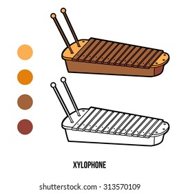 Coloring book for children: musical instruments (xylophone)
