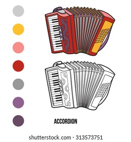 Coloring book for children: musical instruments (accordion)