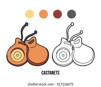 Coloring book for children: musical instruments (castanets)