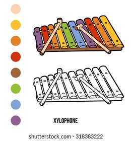 Coloring book for children: musical instruments (xylophone)