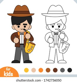 Coloring book for children, Musician man and saxophone