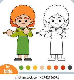 Coloring book for children, Musician woman and flute