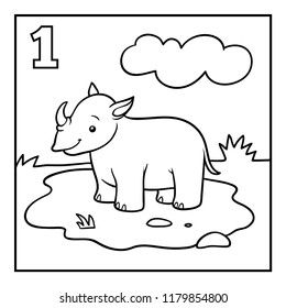 Coloring book for children, One rhino