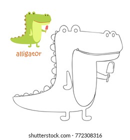 Coloring book for children. Coloring page with alligator