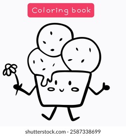 Coloring book for children, coloring page with cute laughing ice cream, vector illustration available for printing