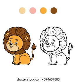 Coloring book for children, coloring page with cute lion