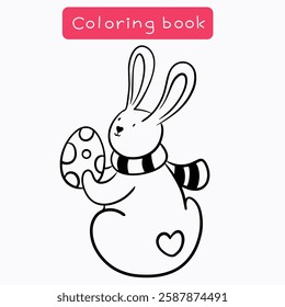 Coloring book for children, coloring page with hare with Easter egg, vector illustration available for printing