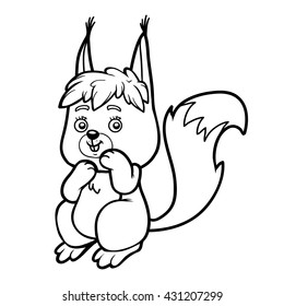Coloring book for children, coloring page with little squirrel