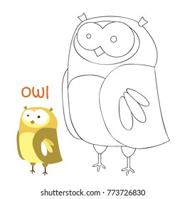 Coloring book for children. Coloring page with owl