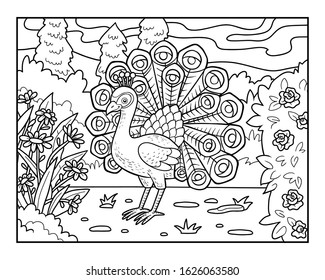 Coloring book for children, Peacock in the royal park