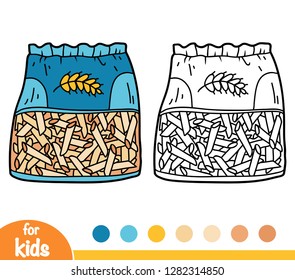 Coloring book for children, Penne pasta in bag