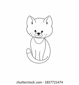 Coloring book for children with a picture of a cat. A kitten drawn with a black contour line. Animals for children. Cards with Pets.