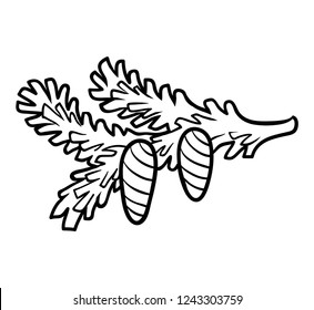 Coloring book for children, Pine branch with cones