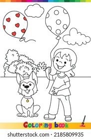 Coloring book. children playing with balloons,