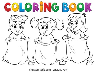 Coloring book children playing theme 1 - eps10 vector illustration.