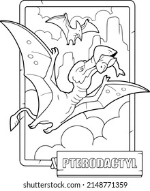 coloring book for children, prehistoric dinosaur pterodactyl, funny illustration, design
