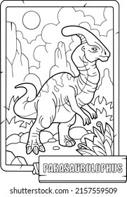 coloring book for children, prehistoric dinosaur parasaurolophus, outline illustration