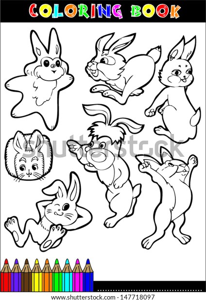 Coloring Book Children Rabbit Cartoons Illustrations Stock Vector Royalty Free 147718097