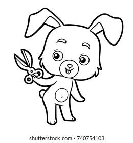 Coloring book for children, rabbit and scissors