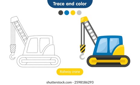 Coloring book for children: railway crane. Educational game for kids.