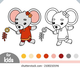 Coloring book for children, Rat and chinese new year decoration
