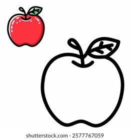 Coloring book for children (red apple). Coloring book, education game for children.