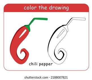 Coloring book for children. Red Chilli in color and black and white.