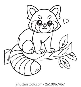 Malbuch für Kinder roter Panda sitzt auf einem Ast