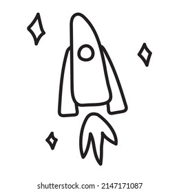 Coloring book for children with a rocket. Black and white coloring for kids. Vector coloring page for children's creativity.