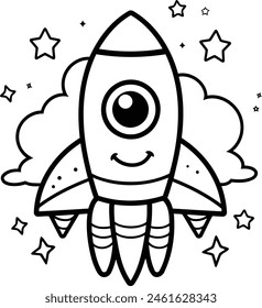 Coloring book for children: rocket. Vector illustration in black and white