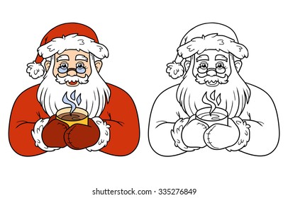 Coloring book for children: Santa Claus and a cup of coffee
