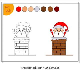 coloring book for children, Santa climbs out of the pipe. vector isolated on a white background.