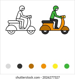 Coloring Book For Children, Scooter Vector Illustration On White Background. Color Editable