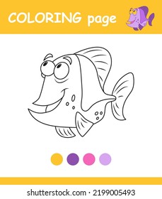 Coloring book for children sea animals. Preschool educational material. Vector illustration.