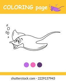 Coloring book for children sea animals. Preschool educational material. Vector illustration.
