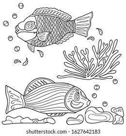 Coloring Book Children Sea Creatures Fish Stock Vector (Royalty Free ...