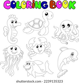 Coloring book for children sea creatures