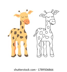 Coloring book for children, set of giraffes, illustration of cartoon giraffe, vector eps 10 format