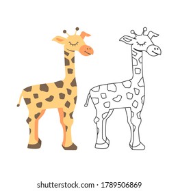 Coloring book for children, set of giraffes, illustration of cartoon giraffe, vector eps 10 format