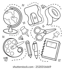 Coloring book for children. Set of school items. Vector illustration.