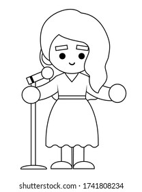 Coloring book for children, Singer girl and microphone