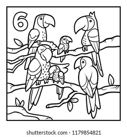 Coloring book for children, Six parrots